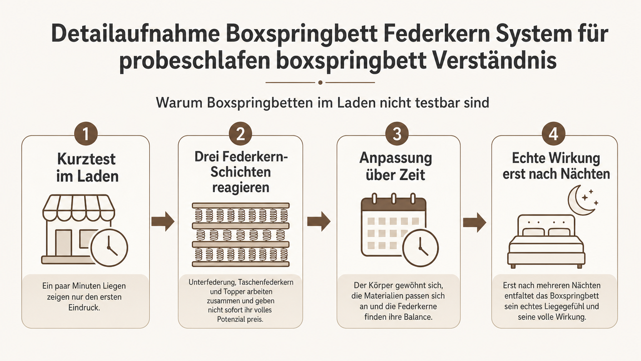 Detailaufnahme Boxspringbett Federkern System für Testschlaf Verständnis