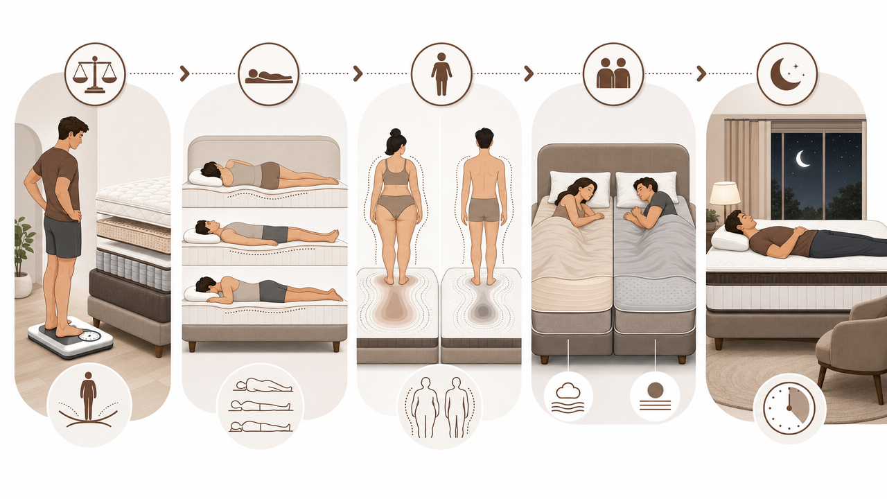 Querschnitt einer Boxspringbett-Matratze zeigt Schichtaufbau und Härtegrad-Eigenschaften