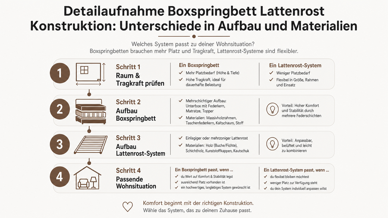 Detailaufnahme Boxspringbett Lattenrost Konstruktion: Unterschiede in Aufbau und Materialien
