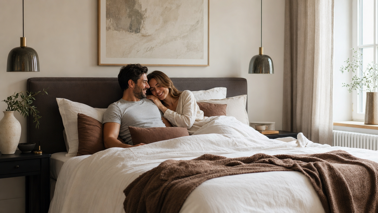 Paar im Doppelbett – 160 oder 180 bett für 2 personen im Schweizer Schlafzimmer im Vergleich
