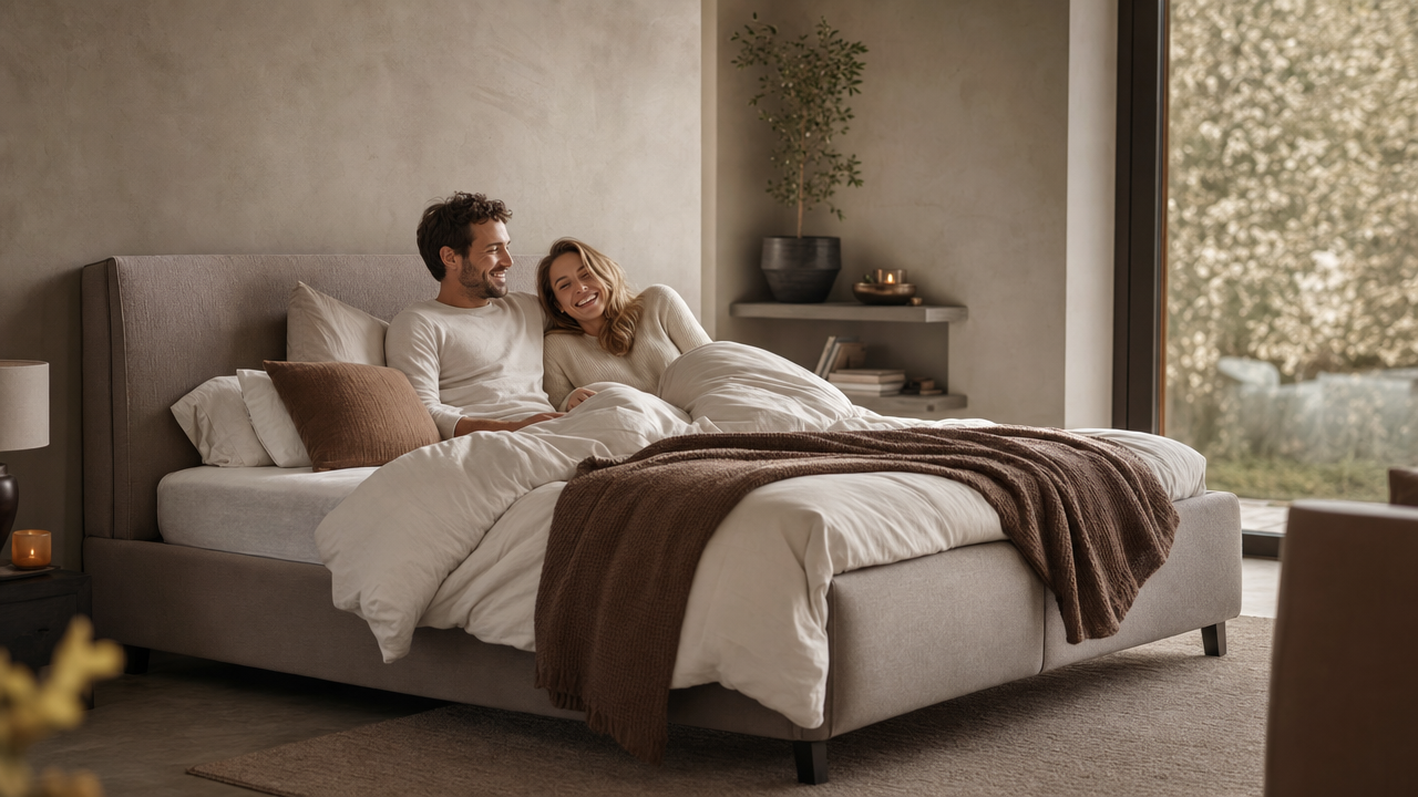 Einladendes Schlafzimmer mit Boxspringbett im Morgenlicht – echte Boxspringbett Erfahrungen nach 6 Monaten