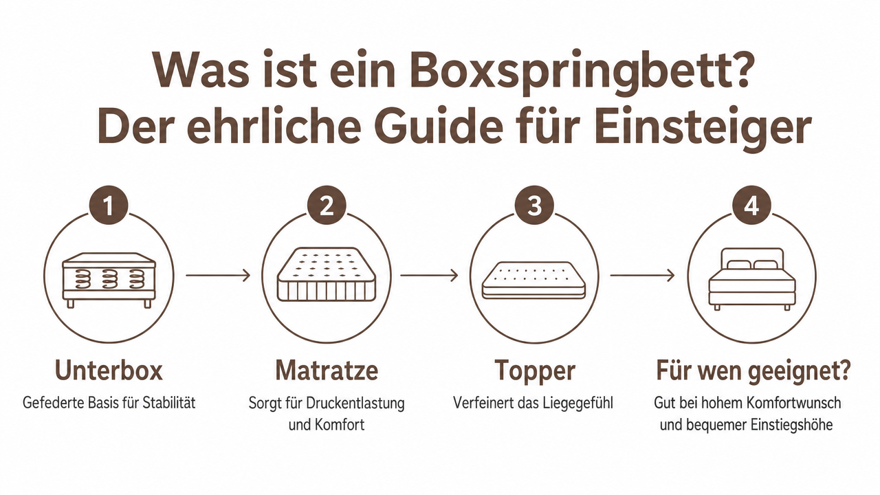 Querschnitt eines Boxspringbetts mit sichtbaren Schichten – Aufbau und Funktion eines Boxspringbetts