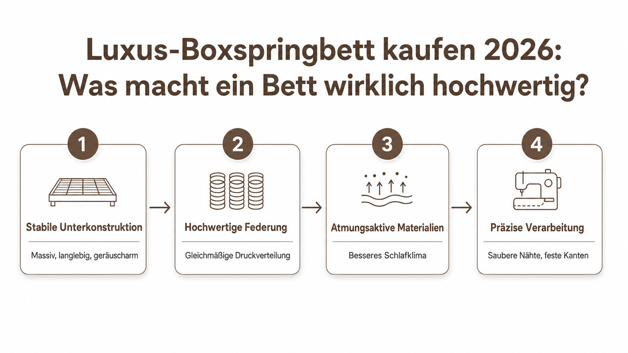 Schnittbild eines hochwertigen Boxspringbetts mit Federbox, Matratze und Topper als Schichten