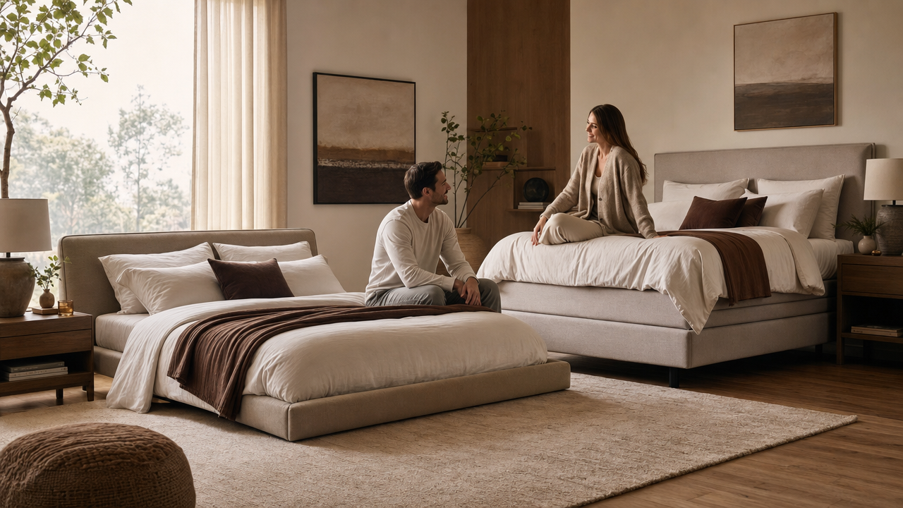 Boxbett vs Boxspringbett Unterschied – zwei optisch ähnliche Betten im Vergleich nebeneinander
